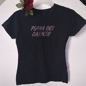 Playa Del Carmen Jeweled Black Tee Women's Size XS